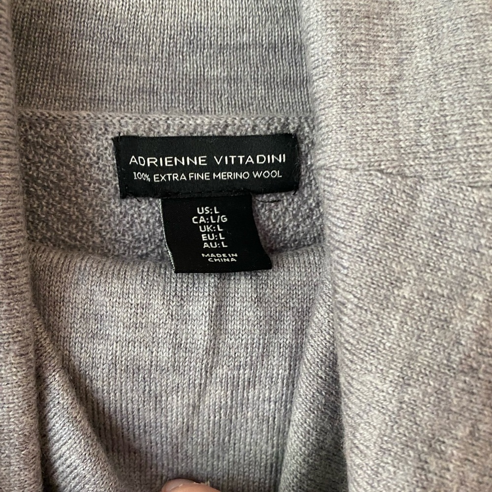 Adrienne Vittadini fine gauge 100% merino gray tunic cowl neck sweater L - Picture 3 of 7